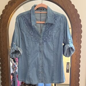 Denim Lace Detail Top